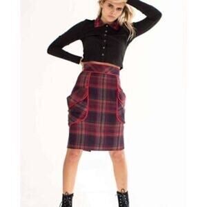 Plenty by Tracy Reese Women's Glasbury Red Wool Blend Plaid Pocket Skirt Size 6
